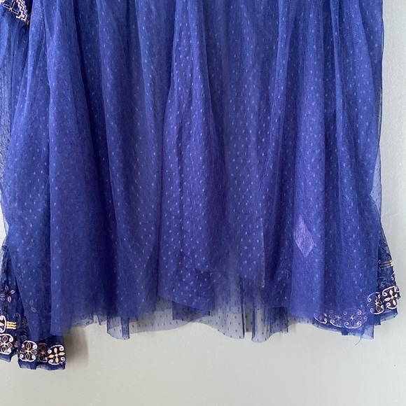 NWT women Sz XS/S oversized rare navy blue sheer glam chic embroidered blouse - Picture 10 of 12